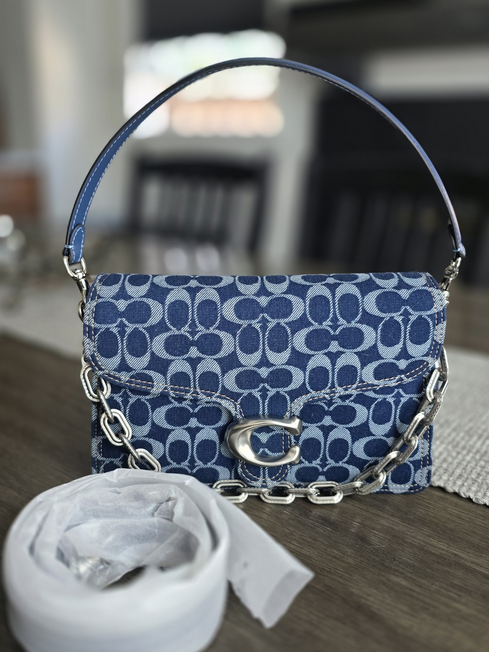 Coach Denim Tabby with Silver Chain - Picture 2 of 6